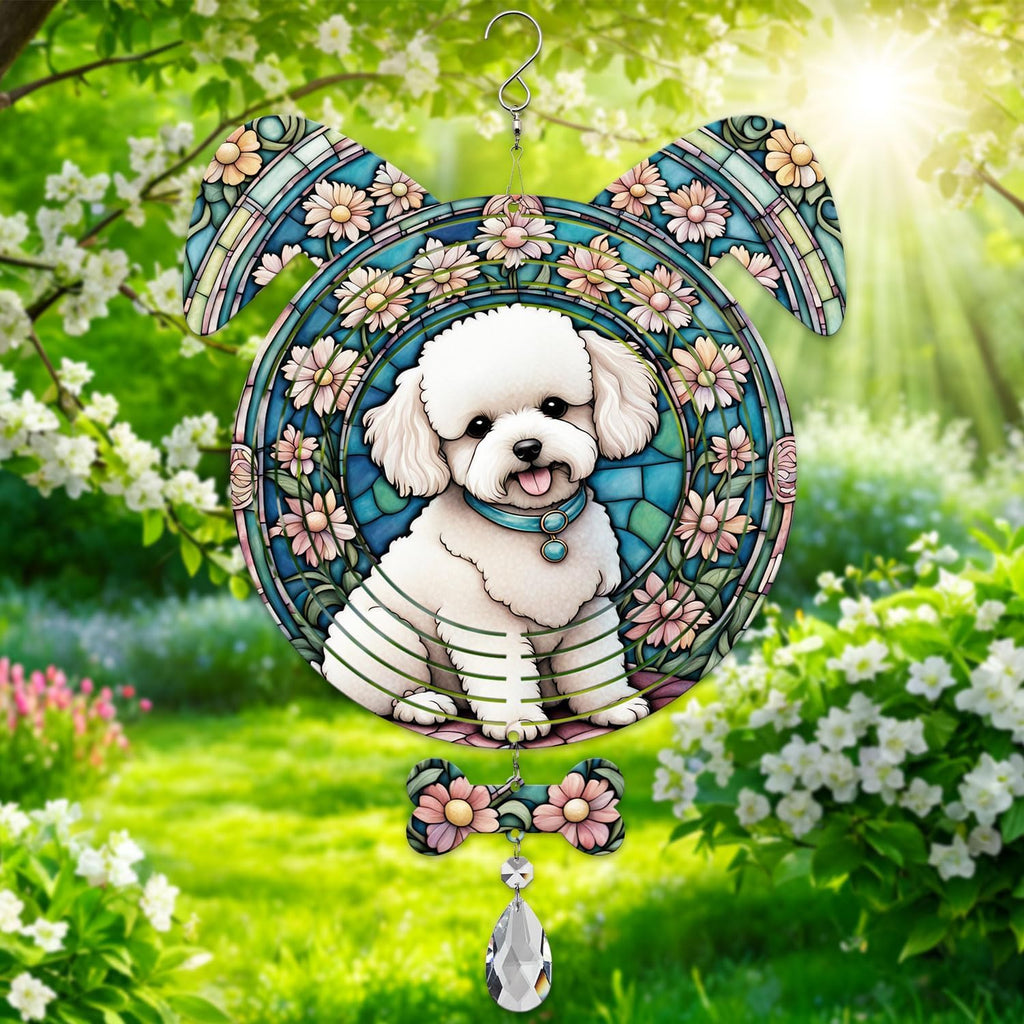 Bichon Fries Dog Ears Wind Spinner, Bichon Fries Wind Spinner Hanging for Yard and Garden V02