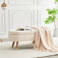 IAFIKE Oval Storage Bench 43.5" Ottoman Bench Upholstered Boucle Fabric Footrest Bench with Golden Metal Legs End of Bed for Bedroom, Living Room, Entryway,Bed Side (Beige)