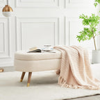 IAFIKE Oval Storage Bench 43.5" Ottoman Bench Upholstered Boucle Fabric Footrest Bench with Golden Metal Legs End of Bed for Bedroom, Living Room, Entryway,Bed Side (Beige)