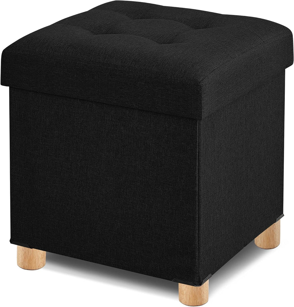 BRIAN & DANY Ottoman with Storage, Square Storage Ottoman for Dorm, Linen Folding Ottoman Foot Stool with Legs for Living Room and Bedroom, 17.7"x17.7"x20" - Black