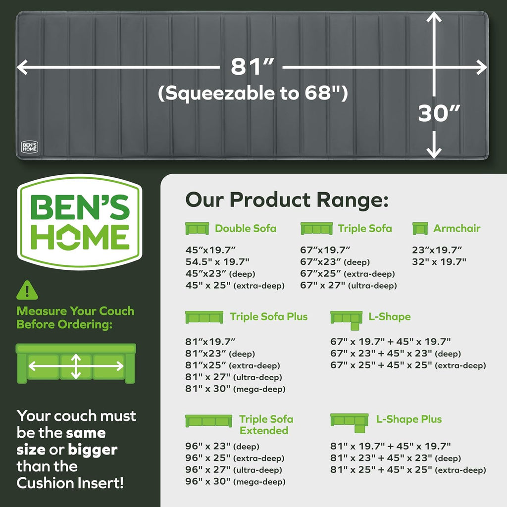 BEN'SHOME® Deep Couch Cushion Support, Fix Sagging Sofas | 68-81" x 30" | Thick 0.5״ Solid Wood Boards Under Cushions with Anti-Slip Fabric to Repair Sagging Sofa Springs, Worn Couches Replacement