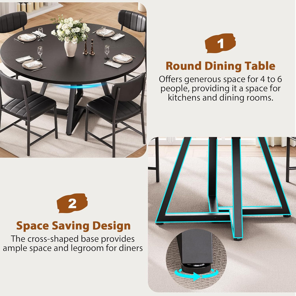 Jocoevol 51" Round Dining Table Kitchen Dining Room Circle Dinner Pedestal Table for 4 6 8, Space Saving Wood Kitchen & Dining Room Furniture (Black)