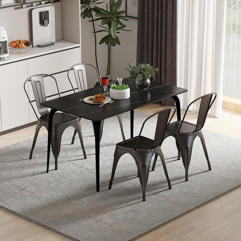 Giantex Metal Dining Chairs Set of 4, Farmhouse Kitchen Chairs with Removable Backrest, Space-Saving Stackable Bistro Cafe Side Chairs for Dining Room, Living Room, Restaurant (Bronze)