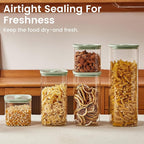Square Glass Food Storage Jars with Lids[Set of 5], Perfect for Pasta, Cookies, Nuts, Coffee, Cereal, Flour,Organize Your Kitchen with these BPA-Free Glass Jars with Silicone Lids