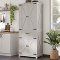 DWVO 72" Tall Farmhouse Pantry Cabinet, Kitchen Storage Pantry with Barn Doors & Drawer, Versatile Organizer with Adjustable Shelves, Rustic Cupboard for Dining Room, Living Room, White Oak | Tall Farmhouse Kitchen Pantry Cabinet, Kitchen Cupboard
