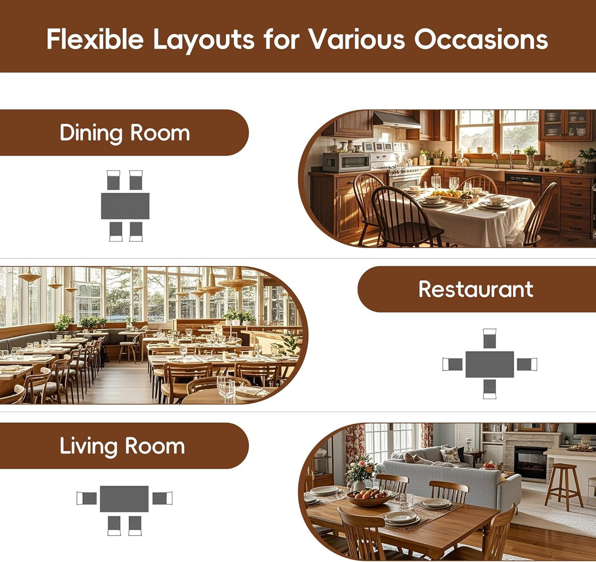 MU 5 Piece Dining Table Set for 4, Rectangular Wood Kitchen Table Chairs Set with Rubber Wood Legs, Space-Saving Farmhouse Dinette Set for Small Space, Dining Room, Apartment, Brown+White