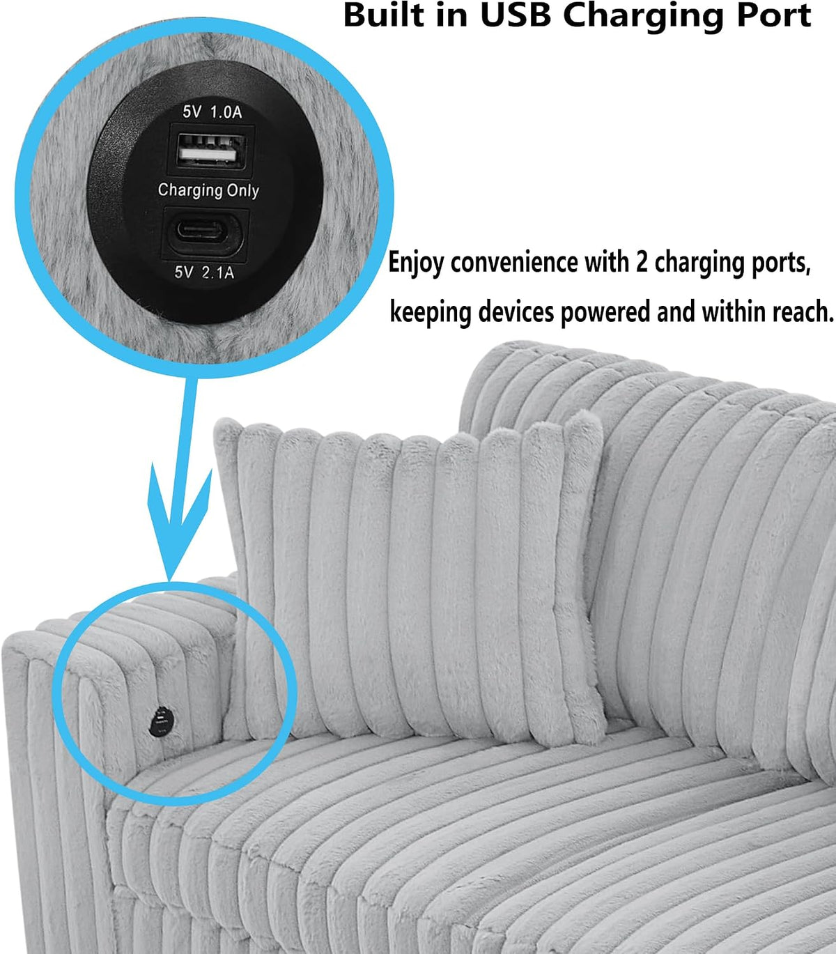 122" Oversized Sectional Sleeper Sofa with PullOut Bed - Gifts for Men Women,U Shape Sectional Couch with Storage Chaise Lounge for Apartment,6 Seat Corduroy Sofa with USB Port-Gray