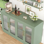 FOTOSOK Buffet Cabinet with Storage, 55.1" Large Sideboard Cabinets, Modern Sideboard Kitchen Cabinet with 4 Fluted Glass Doors, Wood Coffee Bar Buffet Table for Kitchen, Green