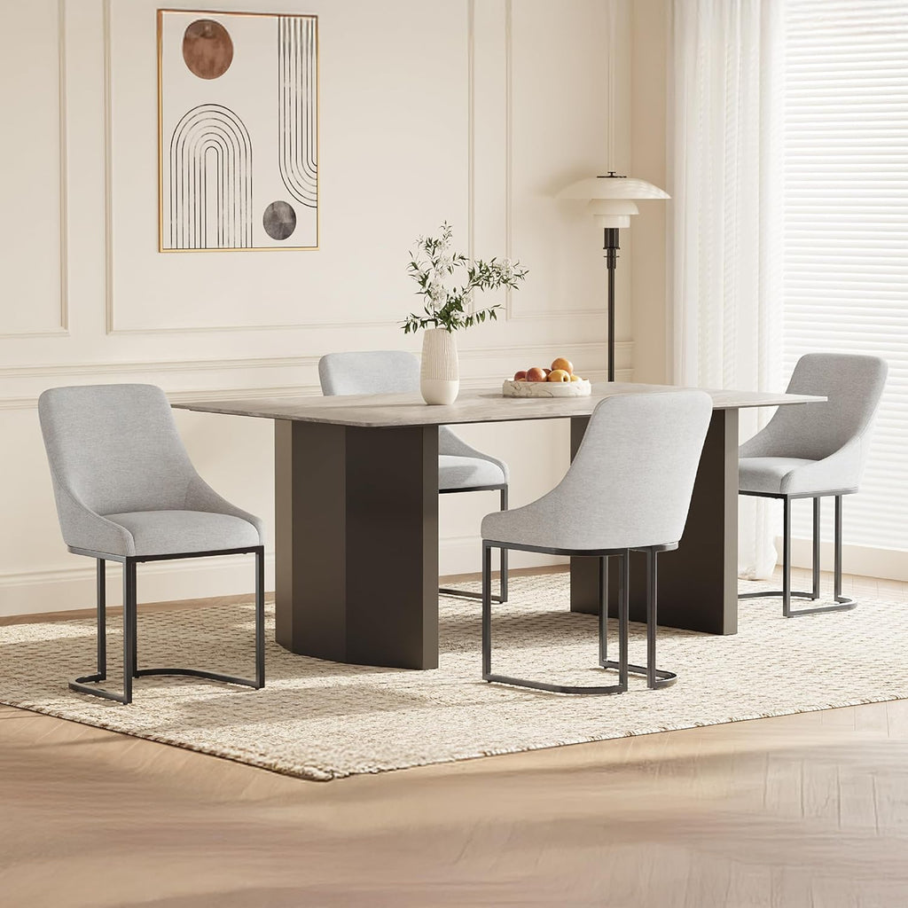 COLAMY Kitchen Dining Chairs Set of 4, Fabric Upholestered Chairs with Backrest, U Shape Stable Chairs for Kitchen, Hotel, Dining Room, Light Gray