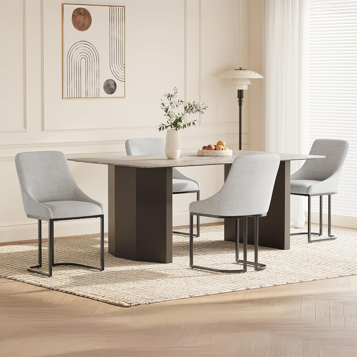 COLAMY Kitchen Dining Chairs Set of 4, Fabric Upholestered Chairs with Backrest, U Shape Stable Chairs for Kitchen, Hotel, Dining Room, Light Gray
