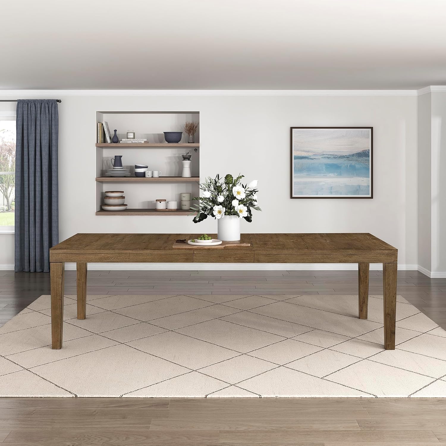 Lexicon 84-102 Inch Extendable Dining Table for 4-8 People, Large Rectangle Wooden Kitchen Table with Self-Storing Extension Leaf Space Saving, for Dining Room, Living Room, Home Office, Brown