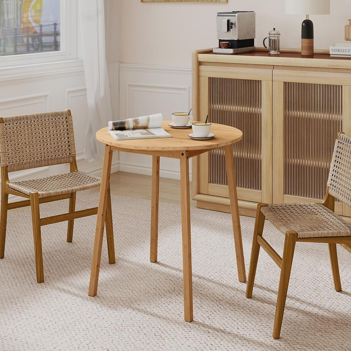 Giantex 27.5-Inches Bamboo Dining Table for 2-4, Round Dinner Tables with Non-Slip Foot Pads, Farmhouse Small Kitchen Table for Dining Room, Living Room, Dinette, Apartment (Round)