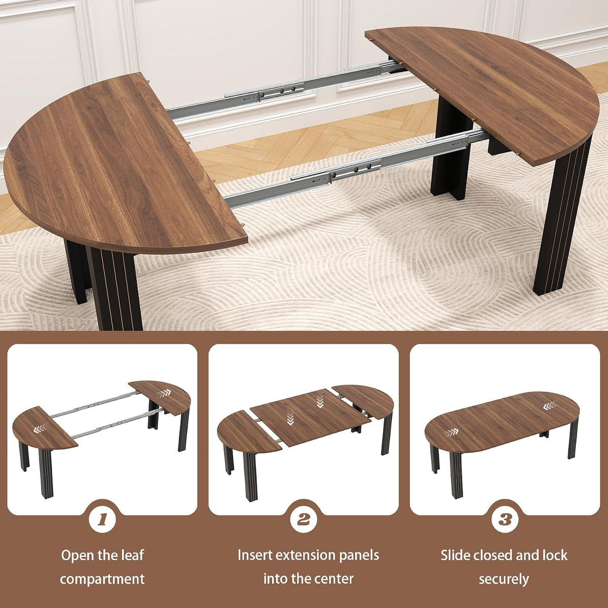 Epecoya Round Extendable Dining Table for 4-8 People, 43"-78" Wooden Oval Dining Room Table with Leaf Extension, Farmhouse Expandable Kitchen Table for Apartment, Living Room, Walnut Black