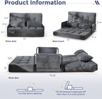 MAXYOYO Adjustable Folding Sofa Bed Couch with 2 Pillows, Dark Grey | Multi-Functional Bean Bag Bed, 5-Position Foldable Lazy Floor Sofa Bed with Armrest, Versatile Floor Seating for Reading