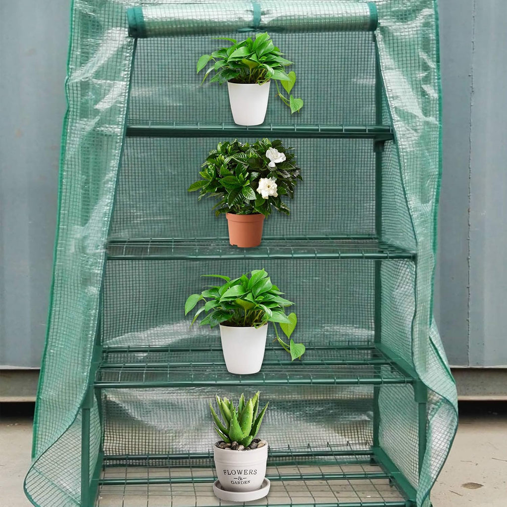 Sfcddtlg 4 Tier Greenhouse Replacement Cover, 63" x 27.2" x 19.3" PE Plant Greenhouse Cover with Roll-Up Zipper Door for Indoor Outdoor Gardening Plants Cold Frost Wind Rain Proof (Frame NOT Included)