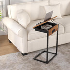 sthmec C Shaped End Table with Charging Station,45° Tiltable Adjustable Flip Top Side Table Set of 2,Small C Table Set 2 for Small Spaces,Slide Under Couch Sofa Bedside Table Living Room,Rustic Brown