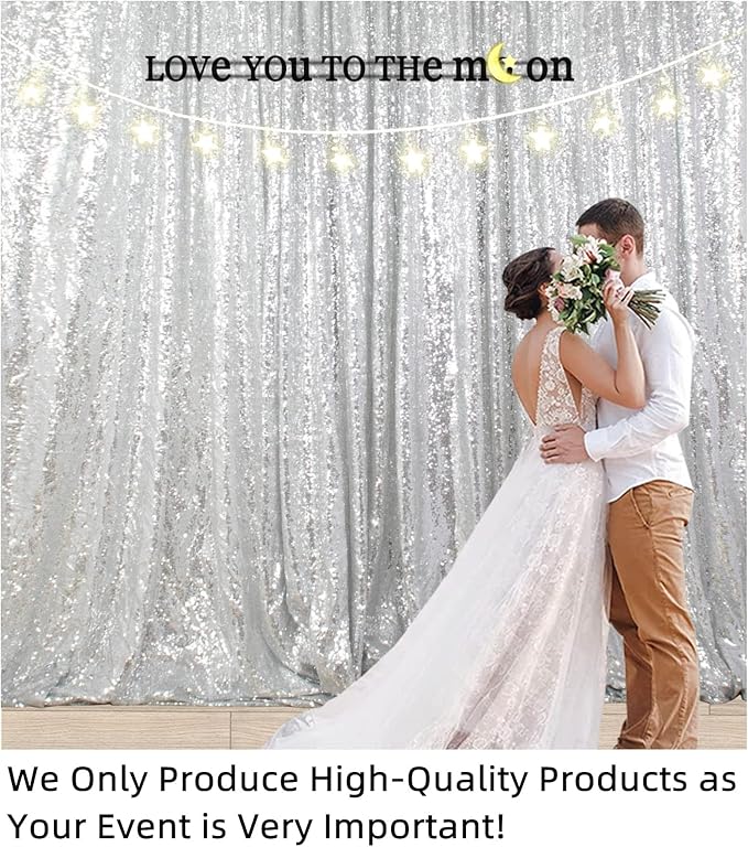 ShiDianYi Sequin Backdrop Silver 20X10FT Wedding Backdrop Photo Booth Glitter Curtain for Party Shimmer Photography Background Decoration
