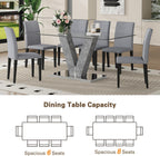 71" Glass Dining Table Set for 6, 7-Piece Glass Dining Table Set with Chairs & Rounded-Corner Tempered Glasss Tabletop, Kitchen Table Set for 6 Ideal for Kitchen Dining Room