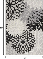 Nourison Aloha Indoor/Outdoor Black White 5'3" x 7'5" Area Rug, Tropical, Botanical, Easy Cleaning, Non Shedding, Bed Room, Living Room, Dining Room, Deck, Backyard, Patio (5x7)