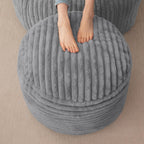 HIGOGOGO Round Stuffed Pouf Ottoman, Stripe Faux Fur Poufs with Foam Chunk Filling, Furry and Fluffy Pouf Foot Stool Storage Ottoman, 20 X 15 Floor Poufs Foot Rest for Living Room, Grey
