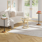 Simple Trending Small Side Table, Round Drink Table, Sofa End Table for Living Room, Coffee Tables for Bedroom, Rustic Brown