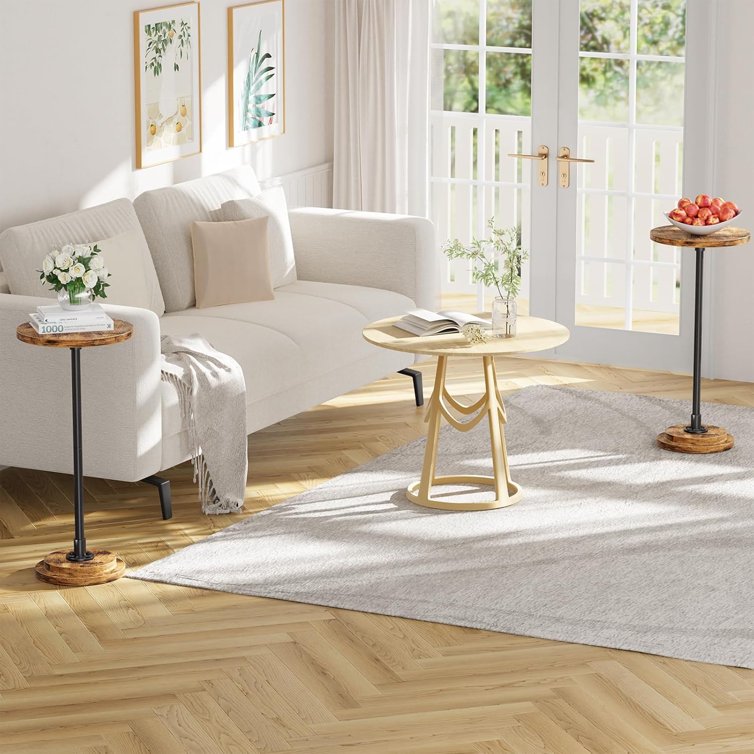 Simple Trending Small Side Table, Round Drink Table, Sofa End Table for Living Room, Coffee Tables for Bedroom, Rustic Brown