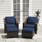 4 Pieces Patio Conversation Furniture Set - 2 Chairs with Ottomans Set of 2, Outdoor Wicker Armchairs with Water-Resistant and Washable Cushions for Porch, Balcony, Sunroom (Navy Blue)