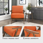 Lexicon Mid Century Modern Accent Chair with Solid Wood Frame in Walnut Finish, Upholstered Living Room Lounge Arm Chair, Thick and Comfy Innerspring Seat Cushion, Linen-Look Fabric, Orange