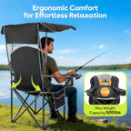 Suteck Camping Chair with Canopy, Outdoor Beach Chair with Adjustable Sun Shade Canopy, Cup Holder, Side Pockets - Heavy Duty Folding Chair with Full Sun Protection Supports 500lbs, Black