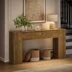 FABATO 61'' Fluted Long Console Table, Wooden Rectangular Sofa Table Behind The Couch, Narrow Entryway Table with 2 Hidden Storage Cabinets for Entrance, Hallway, Living Room, Foyer, Brown