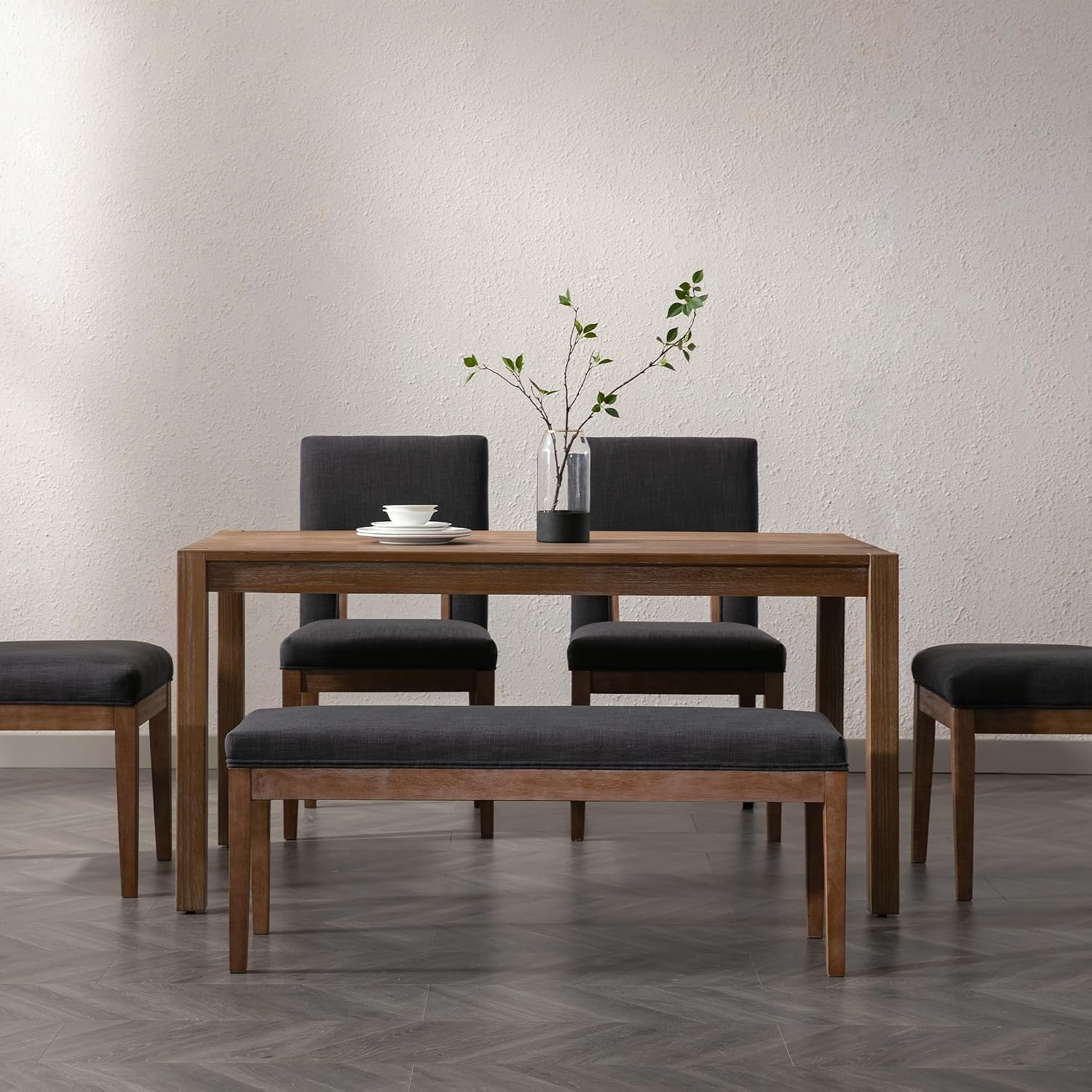 Linen Dining Bench Upholstered Entryway Bench Farmhouse Shoe Bench Seat Ottoman for Hallway Living Room Bedroom End of Bed Dining Room Kitchen, 45.5" Long, Charcoal