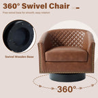 Pia Ricco Swivel Barrel Accent Chairs Set of 2, 360° Swivel Round Single Sofa Chair, Faux Leather Comfy Upholstered Club Armchair with Nailhead Trim for Living Room/Reading Room/Bedroom, Brown