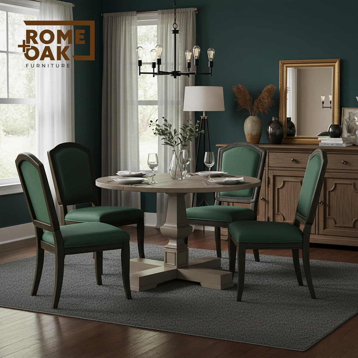 ROME + OAK Rumson Modern Dining Table, 44-Inch Round Tabletop with Sturdy Pedestal Base, Rustic Beige - Natural Wood Furniture Piece for Homes