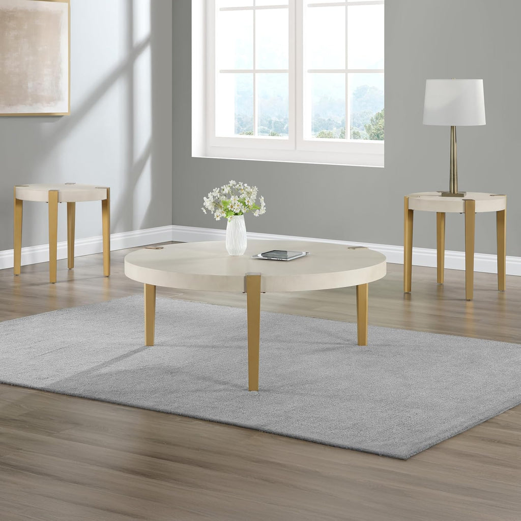 Steve Silver Furniture Gracie End Table, 24" H Table, Contemporary/Modern Design, Satin Gold Finished Metal Legs, 300lb Capacity, Living Room, Bedroom, 23.5" L x 23.5" W x 24" H, White
