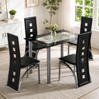 Karl home 5-Piece Dining Table Set, W/ 4 PVC Chairs & Glass Dining Table | Modern glass dining table set for 4, for kitchen & breakfast dining living room, space saving, easy assembly