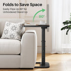 Kitstorack TV Tray Table, Adjustable Height & Rounded Metal Corners, Snack Table for Couch, Sofa, Bed, Chair, Living Room, C Shaped End Side Table for Eating, Dinner or Laptop, Small Spaces, Espresso