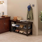 Bamboo Shoe Bench, 3-Tier Shoe Organizer Holds Up to 286 lb, Entryway Bench with Shoe Storage Suitable for Closet & Living Room, 11.22 x 35.43 x 17.91, Espresso Brown