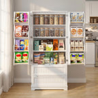 Gizoon 71" Tall Kitchen Pantry Cabinet with Drawers for Dining Room, Food Pantry Storage Cabinet with 8 Doors Shelves for Snack and Spice, Large Craft Storage Cabinet for Craft Room, White, Painted