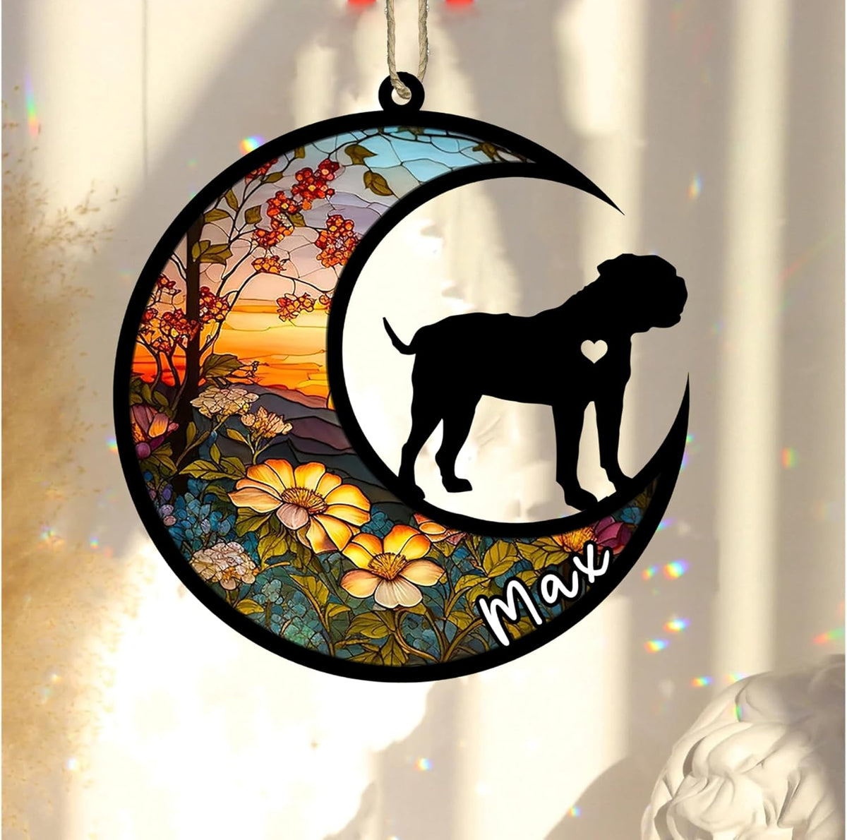 Personalized Dog Memorial, Custom Name American Bulldog Dog Christmas Ornament with Name, Custom Breeds, Pet Loss Light Catcher, Gifts for Lovers Loss of Pet Sympathy on Mothers Day Christmas