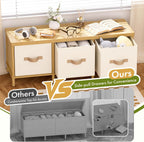 Shoe Bench, 43.3" Storage Bench, Entryway Bench with Cushion Seat | Natural Bamboo Bench with Storage, Easy Assembly, End of Bench with Drawers, Storage Organizer for Bedroom/Entryway/Closet