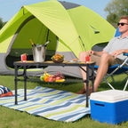 Anbte 3ft Camping Table Foldable with Storage Net and Bag, 3 Adjustable Heights High 27.5" Aluminum Camping Table Portable, for Outdoor Indoor Backyard BBQ Cooking Party Picnic Beach, Light Oak Grain