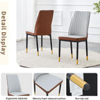 Upholstered Dining Chairs Set of 6, Mid-Century Modern Leather Dining Room Chair with Metal Legs & Padded Seat, Stylish Elegant Living Room Accent Chair (Brown-Grey, Set of 6)