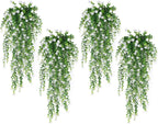 SJL 4pcs Fake Hanging Plants Realistic Artificial Outdoor Flowers Hanging Greenery Artificial Ivy Vine Leaves Faux Green Plastic Plants Greenery Flowers Green Leaf Decor for Wall Home (White)