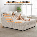 Chaise Lounge 60″ Oversized – Upholstered Sofa Bed Reading Chair, Beige | High-Density Foam Padding With Throw Pillows; Sturdy Wood Frame; Deep Seat, Charging Station; Cup Holders; For Living Room