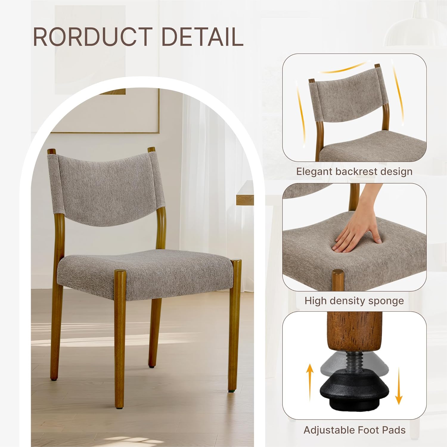 KISLOT Dining Chairs Set of 4, Ergonomic Upholstered Wood Chairs, Brown | Mid Century Modern Dining Room Chairs, Ergonomic Farmhouse Kitchen Chairs with Solid Rubber Wood Frame, Antique Walnut Leg