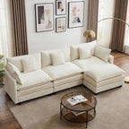 113" Modular Sectional Sofa, L Shaped Cloud Couch with Ottoman | Comfy Chenille Deep Seat Sofa with Throw Pillows, 4 Seat Modern Couches for Living Room Bedroom Apartment, Beige, 113" L