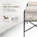 24/7 Shop at Home Lalia Upholstered 48-inch Metal Bench with Padded Roll Arms, Beige Fabric Seat, Hammered Forged Steel Frame, Modern Bedroom or Entryway, Matte Gray