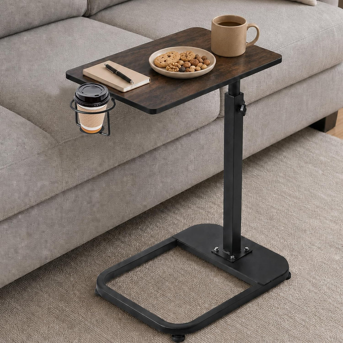 facka Adjustable C-Shaped TV Tray Table 18-32 Inch Height Couch Table | 15.8 x 11.8 Top, Metal Frame Side Table for Sofa, C Table, TV Dinner Tray Table, Laptop Snack Table for Small Spaces Brown
