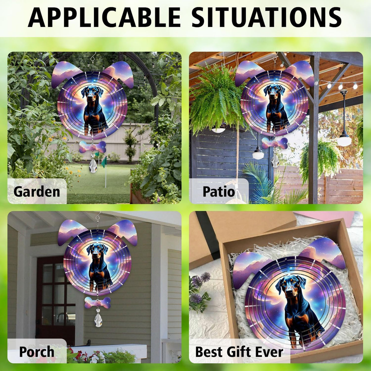 Doberman Dog Ears Wind Spinner, Doberman Wind Spinner Hanging for Yard and Garden (Doberman)