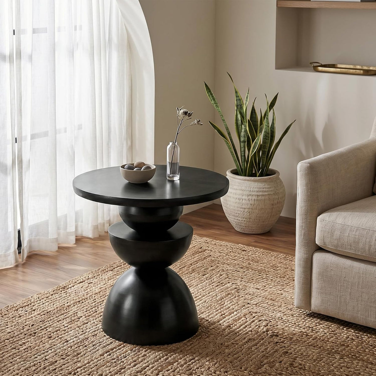 Signature Design by Ashley Kurtson Accent Table, Round Metal End Table with Contemporary Pedestal Base, Sculptural Geometric Decor for Living Room, Dark Bronze Finish, 23 Inch